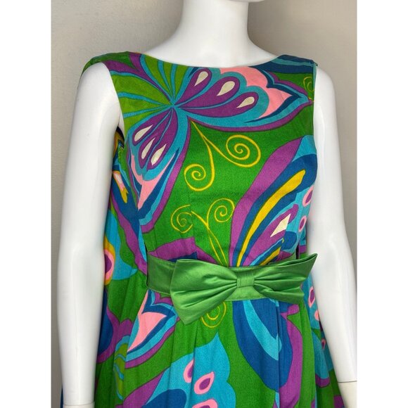 Vintage 1960s Psychedelic Butterfly Maxi Dress Alice Polynesian Fashions Size XS - Picture 3 of 13
